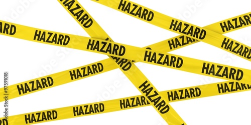 Yellow HAZARD Barrier Tape Background Isolated on White photo