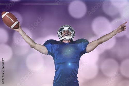 Composite image of sportsman gesturing victory