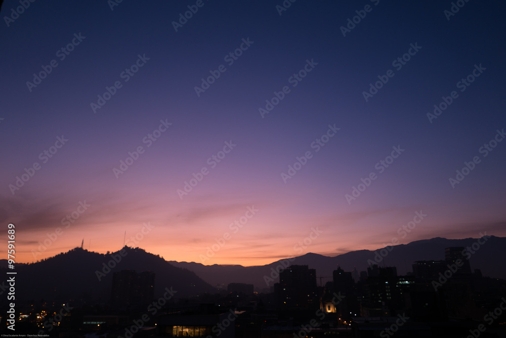 Blue Hour - Amanecer - Cordillera desde Santiago Centro II  - Cielo Despejado