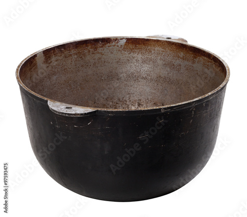 Black old dirty pot isolated on white