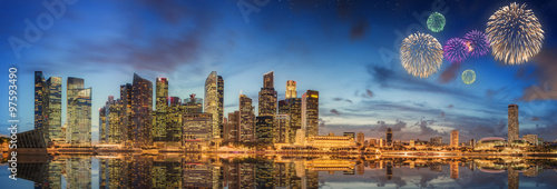 Photography Beautiful fireworks in Marina Bay, Singapore Skyline