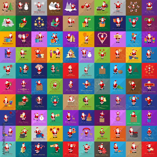 Santa Claus Icons And Christmas Elements Set - Vector Illustration, Graphic Design. For Web, Websites, Print, Presentation Templates, Mobile Applications And Promotional Materials