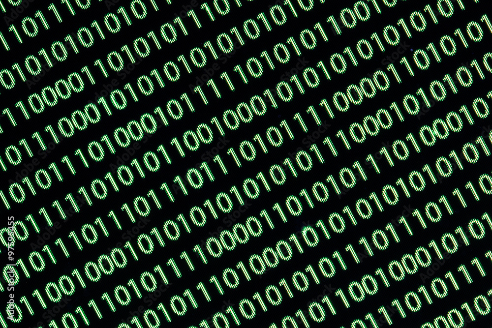 Binary code on computer screen texture. Binary code on computer screen texture.