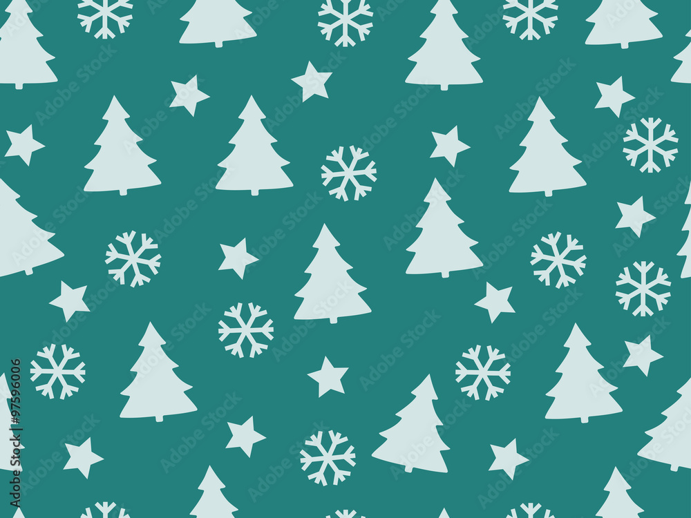 Christmas seamless pattern with Christmas trees, snowflakes and
