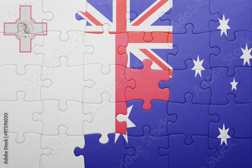 puzzle with the national flag of slovakia and australia photo