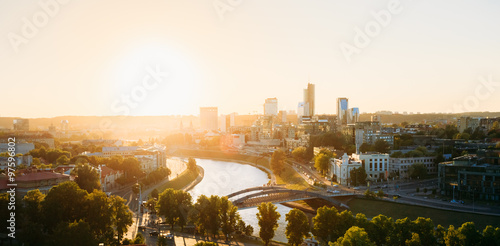 Sunset Sunrise Cityscape Of Vilnius, Lithuania In Summer.