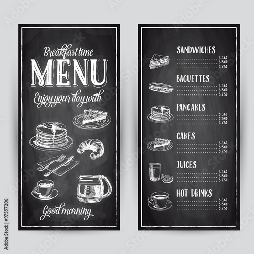 Vector hand drawn breakfast illustration. Restaurant menu. 