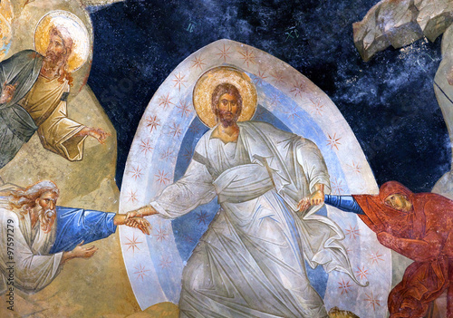 Ancient fresco 'the Anastasis' in the Chora Church in Istanbul, Turkey photo