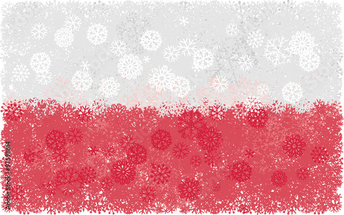 Flag of Poland whith snowflakes