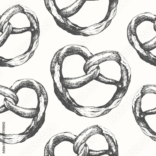 Seamless food background with pretzel. Fresh organic food. 