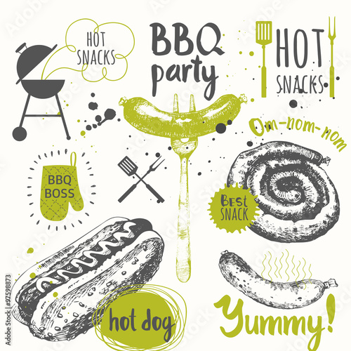 BBQ party. Vector illustration of festive traditional American food.