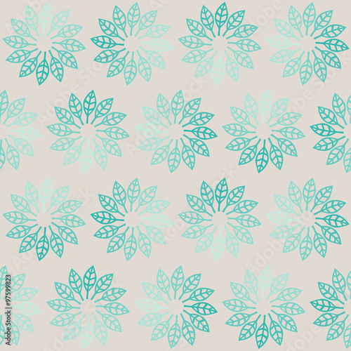 vector illustration pattern of turquoise leafs arranged in circles