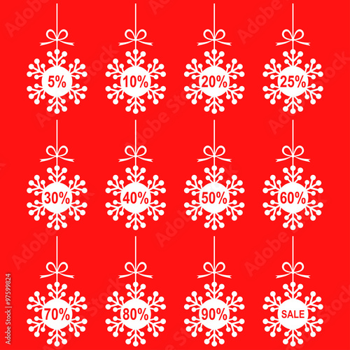 Christmas snowflakes set for sale on red background