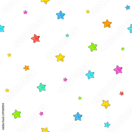 Small stars are isolated on a white background. Seamless pattern. Watercolor lovely drawing. Handwork. Children's pictures