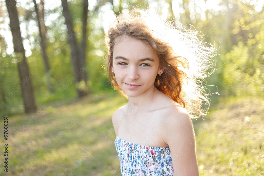 portrait of little girl outdoors in summer portrait of little girl outdoors in summer