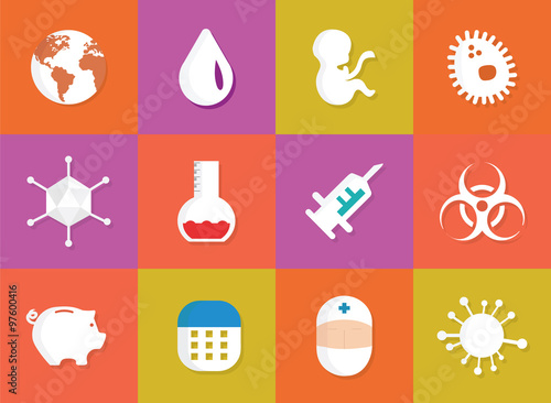 Immunization and vaccination medical icons. Epidemiology and infections vector icons