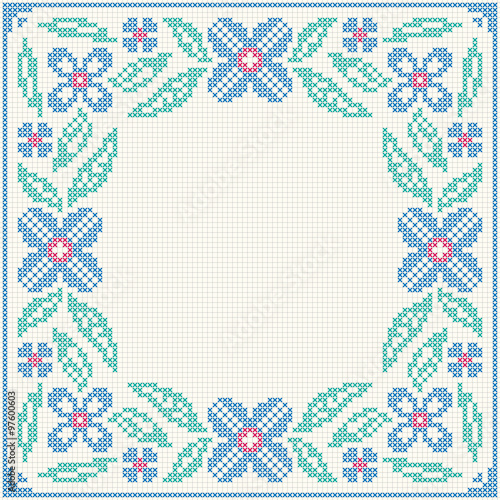 Cross-stitch embroidery - flowers and leaves