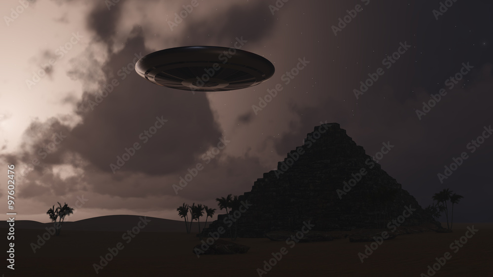 ufo on the background of the pyramid ufo on the background of the pyramid