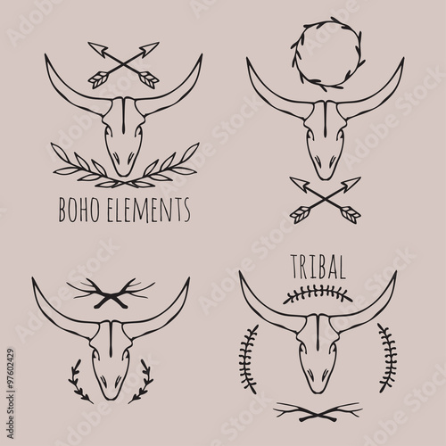 hand drawn cow scull