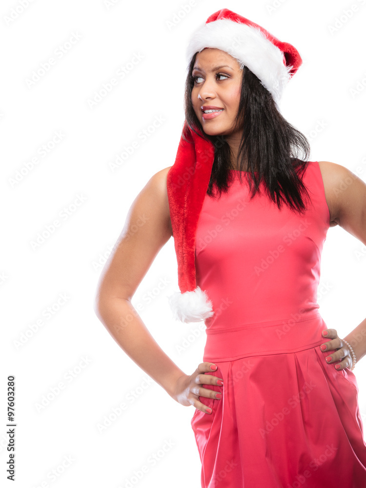 Woman mixed race santa helper hat portrait Woman mixed race santa helper hat portrait