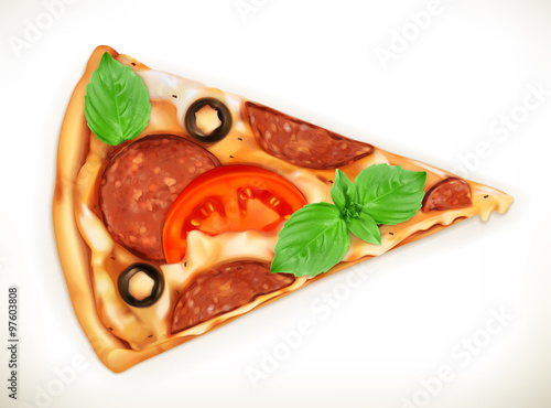 Slice of pizza, realistic vector illustration
