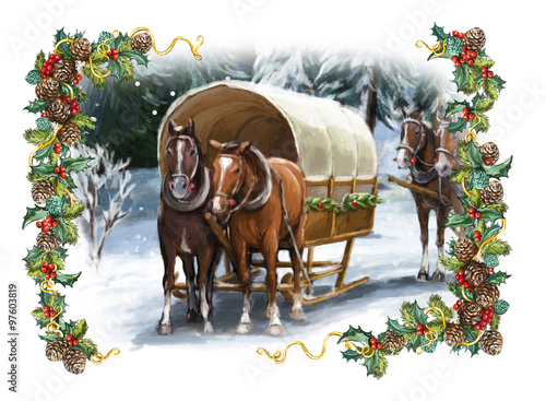 Fototapeta Naklejka Na Ścianę i Meble -  Cartoon christmas winter scene - illustration for the children