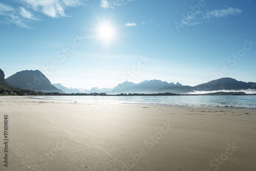 Lofoten beach in sunny summer day, Norway