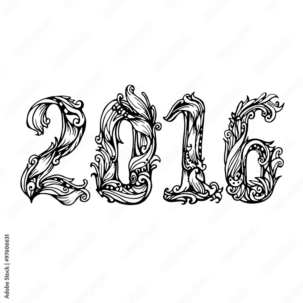 Obraz premium The figures 2016 New Year. Festive illustration vector calligraphic numbers