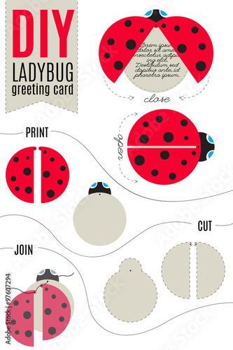 Do it yourself ladybug greeting cad, print and cut diy template with instructions