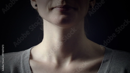 Young Woman Illustrating a Panic Moment or Attack with a Stressful Swallowing Reaction