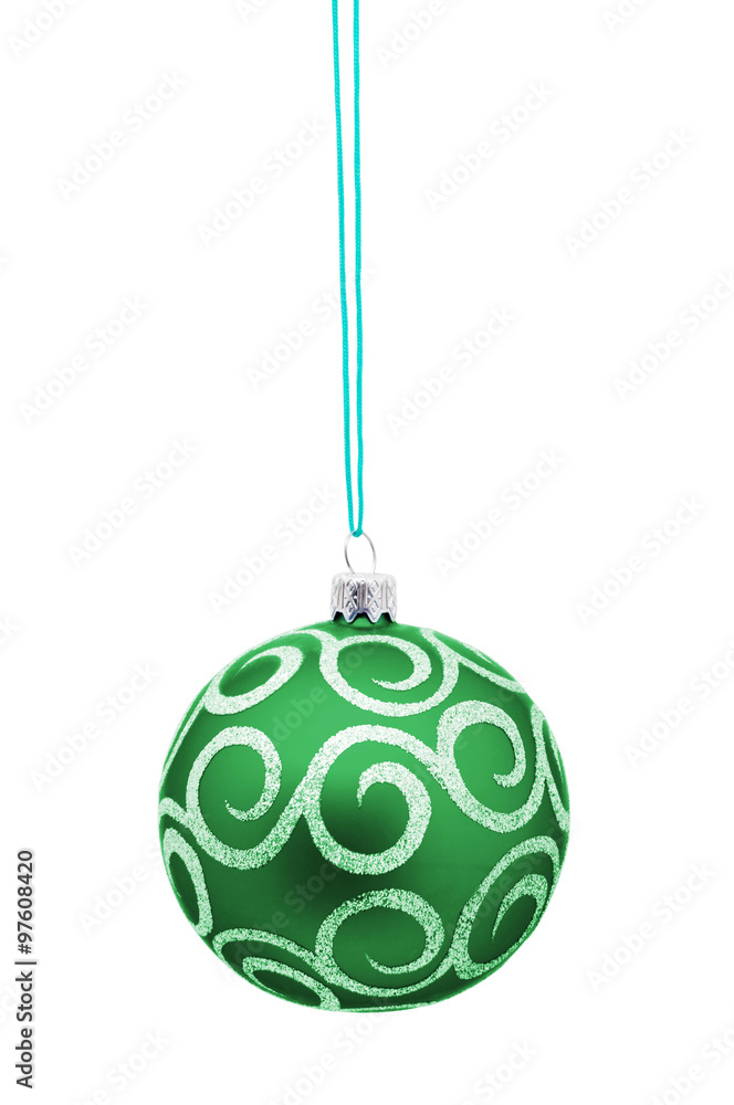 Green Christmas toy ball, isolated on white background Green Christmas toy ball, isolated on white background