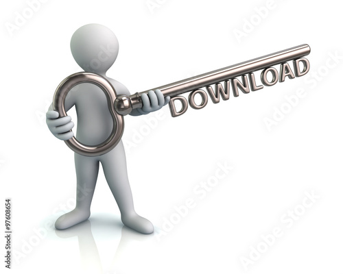 Man and silver key with word download