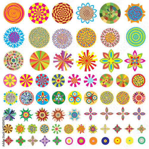 Fototapeta Naklejka Na Ścianę i Meble -  Over 50 beautiful abstract flower icons. Vector floral designs for custom patterns. Collection of different spring and summer flowers. Floral batch.