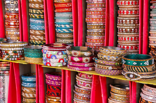 Display of colorful bangels inside City Palace in Jaipur, India photo