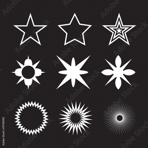 Set of sparkles star on black background  star rays collection