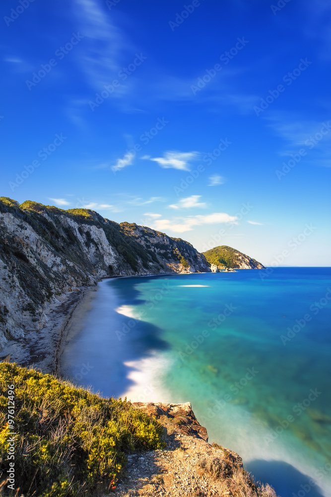 Fototapeta premium Elba island, Portoferraio Sansone white beach coast. Tuscany, It