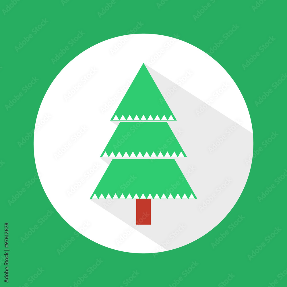 Christmas green tree on a green background in the style of flet Christmas green tree on a green background in the style of flet
