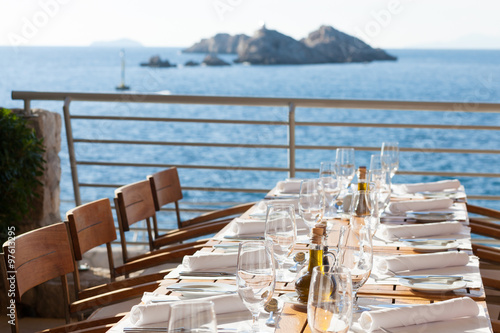 set table with sea view