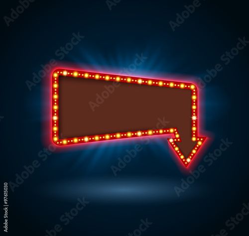 Retro arrow to down with shining blue background