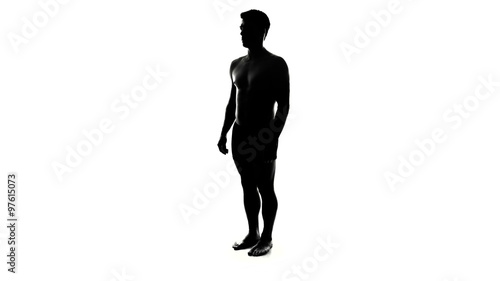 Full Length Spinning Naked Man Silhouette Composition Isolated on white Background