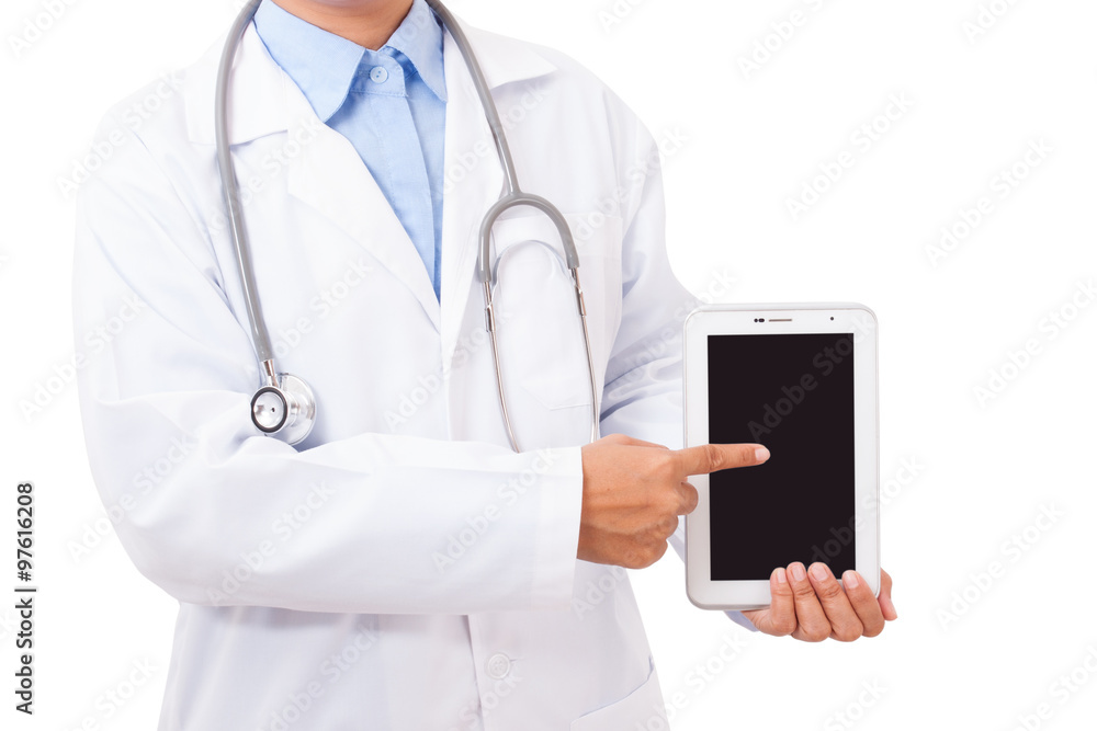 Doctor pointing on a digital tablet Doctor pointing on a digital tablet