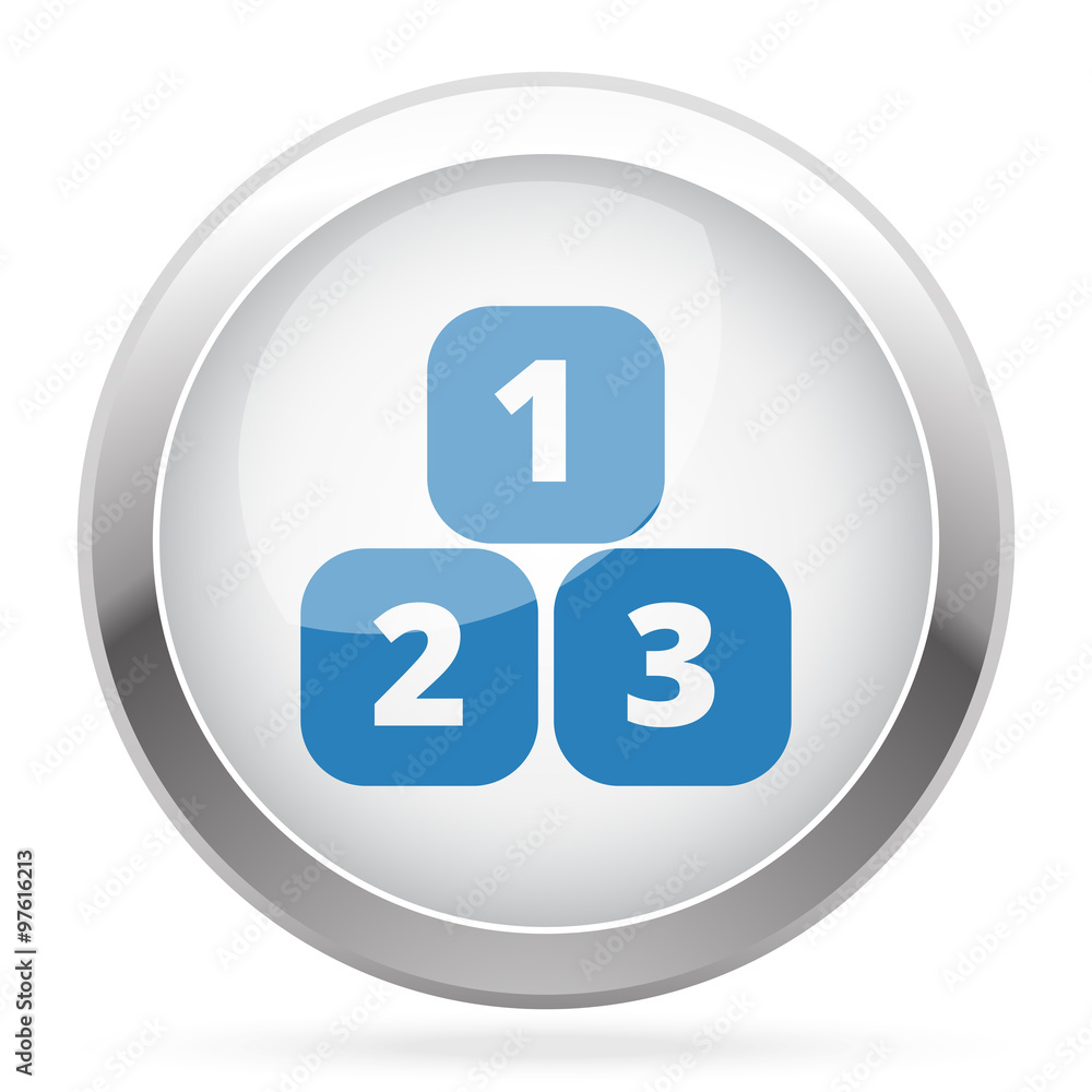 Blue 123 Blocks icon on white glossy chrome app button Blue 123 Blocks icon on white glossy chrome app button
