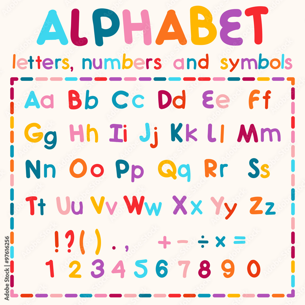 Color alphabet. Latin alphabet, numbers, symbols Stock Vector Adobe Stock