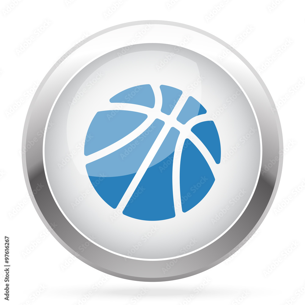 Blue Basketball icon on white glossy chrome app button Blue Basketball icon on white glossy chrome app button