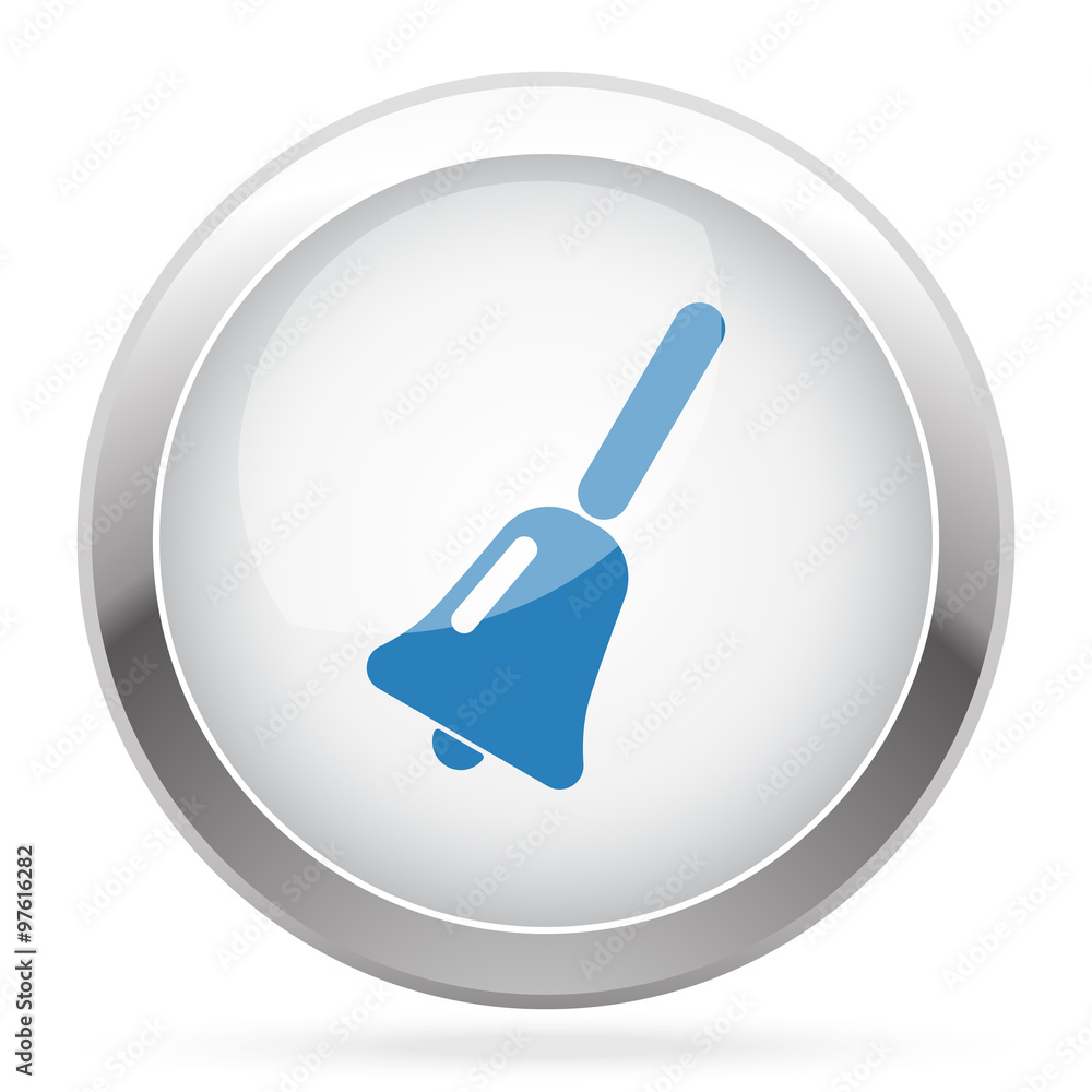 Blue School Bell icon on white glossy chrome app button Blue School Bell icon on white glossy chrome app button
