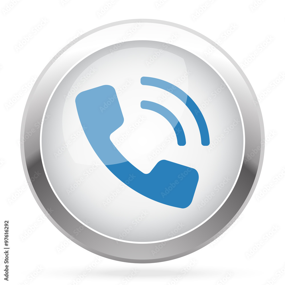 Blue Phone icon on white glossy chrome app button Blue Phone icon on white glossy chrome app button