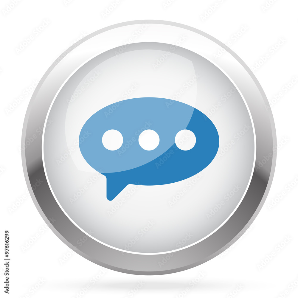 Blue Comment icon on white glossy chrome app button Blue Comment icon on white glossy chrome app button