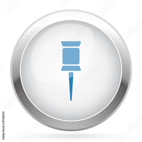 Blue Pushpin icon on white glossy chrome app button