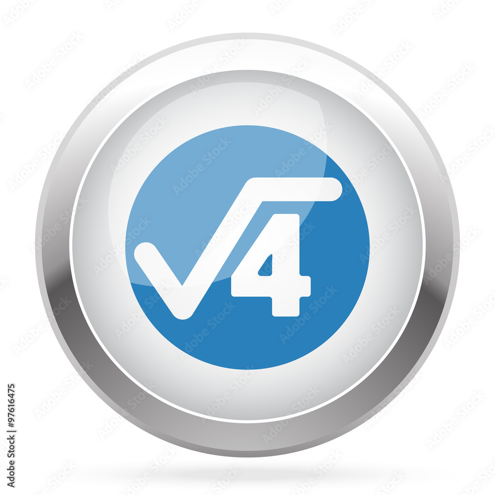 Blue Square Root icon on white glossy chrome app button Blue Square Root icon on white glossy chrome app button
