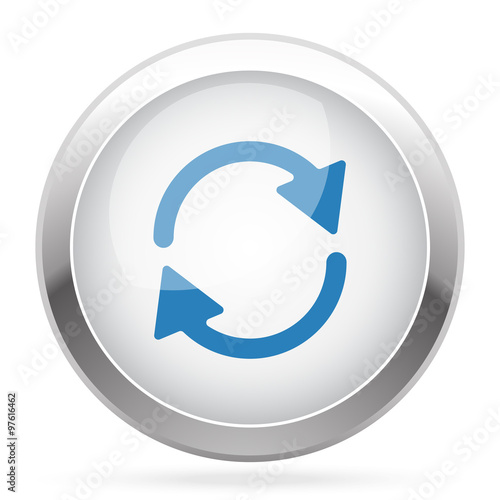 Blue Refresh icon on white glossy chrome app button